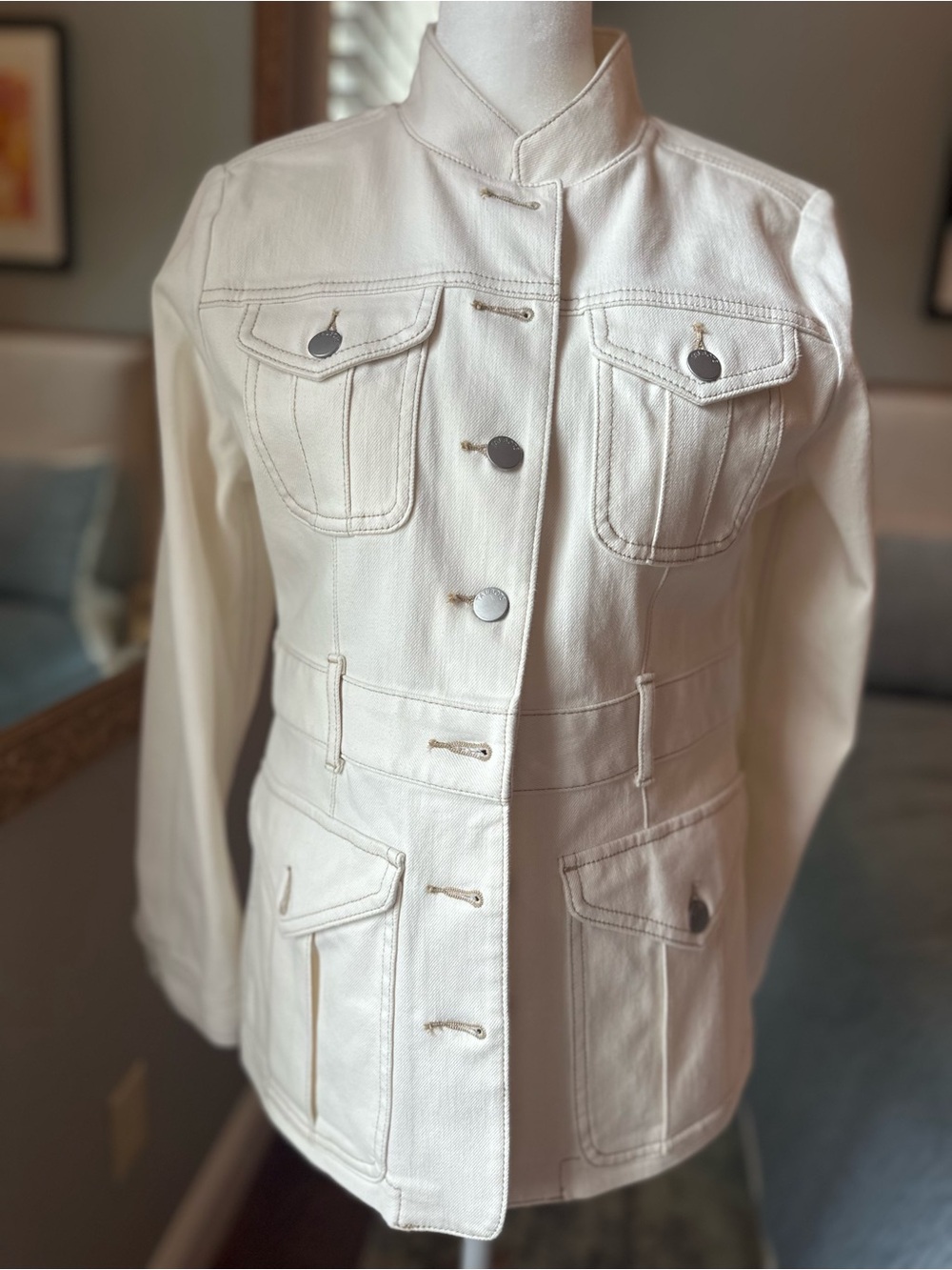 Talbots Cream Utility Jacket with Stand Collar